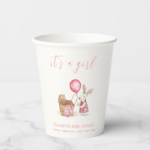 Pink Stroller Bunny Balloon Girl Baby Shower  Paper Cups