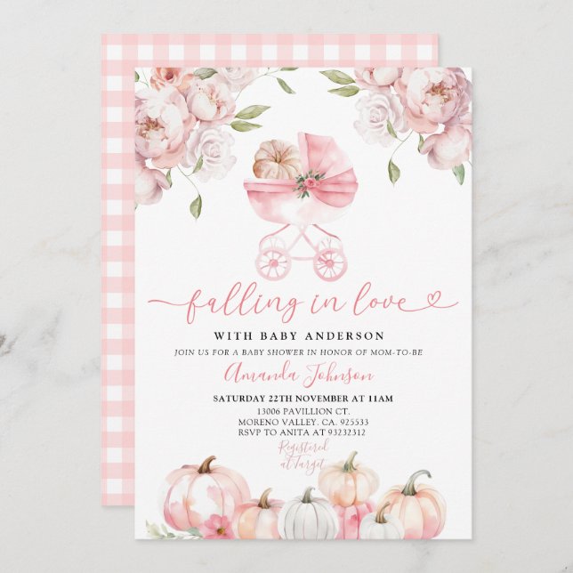 Pink Stroller Fall Baby Shower Invitation (Front/Back)