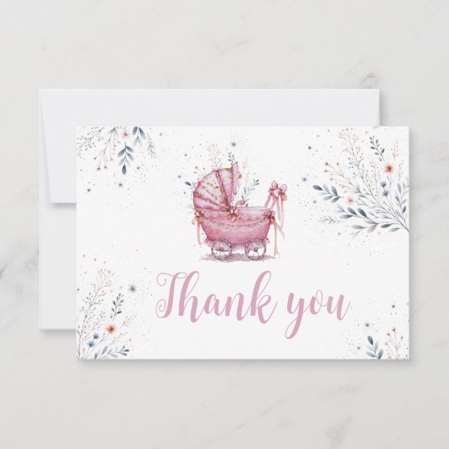 Pink Stroller Thank You Card (Front)