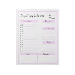 pink study planner time table daily organizer notepad