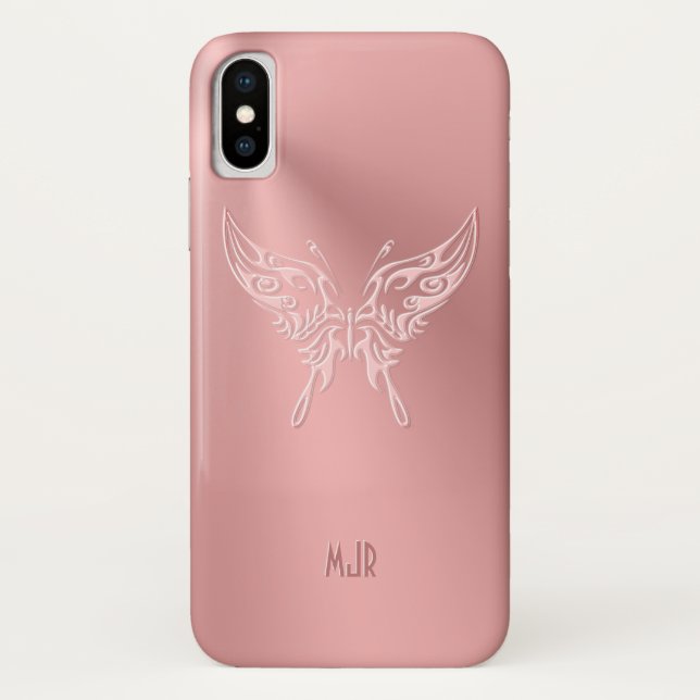 Pink Stylised Butterfly Round Tail, Embossed-look Case-Mate iPhone Case (Back)