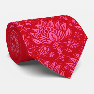 pink stylised floral print tie