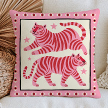 Pink Stylised Tigers with Red Stripes Quirky Fun