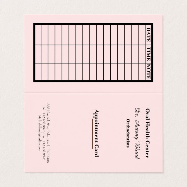 Pink Stylish Dentist Appointment Card (Outside Unfolded)