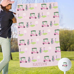 Pink Stylish Feminine Golf Design Custom Name Towel