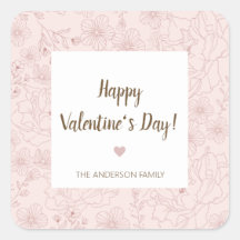 Pink Stylish Floral Line Happy Valentine's Day