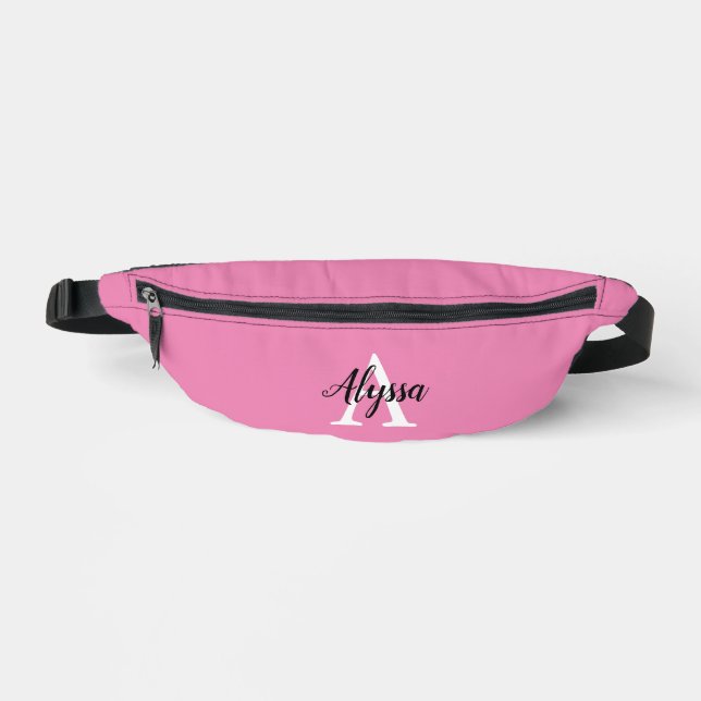 Pink Stylish Monogram Script Fanny Pack (Front)