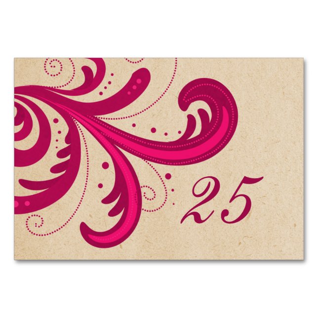 Pink Stylish Swirls Table Card (Front)