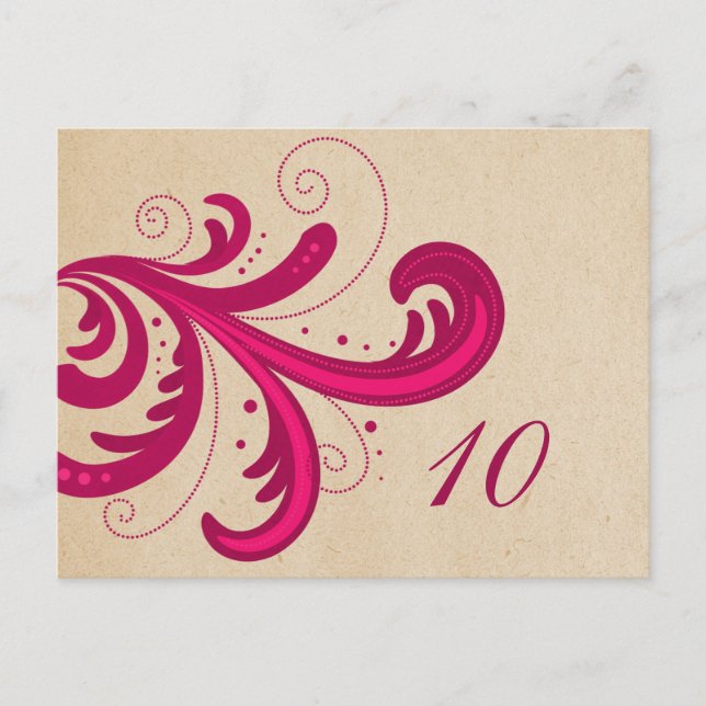 Pink Stylish Swirls Table Number Postcard (Front)