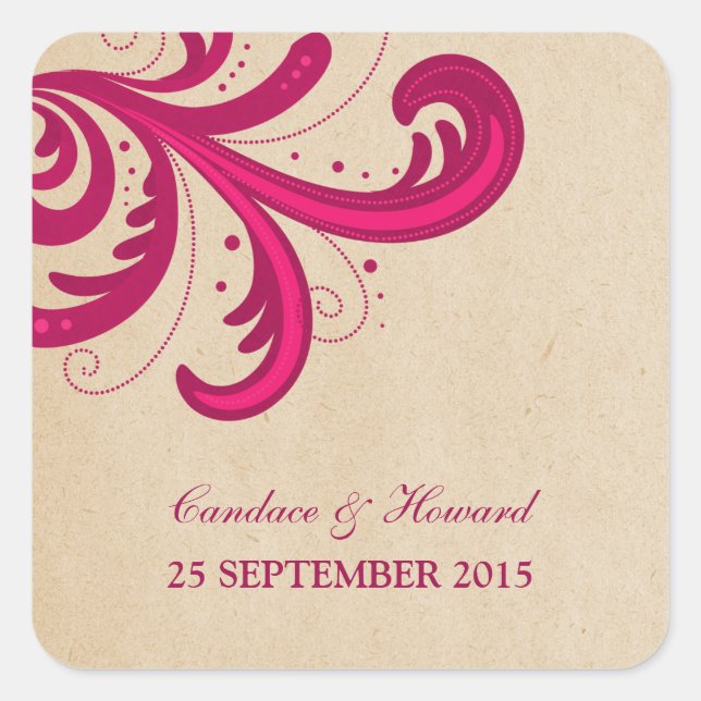 Pink Stylish Swirls Wedding Stickers (Front)