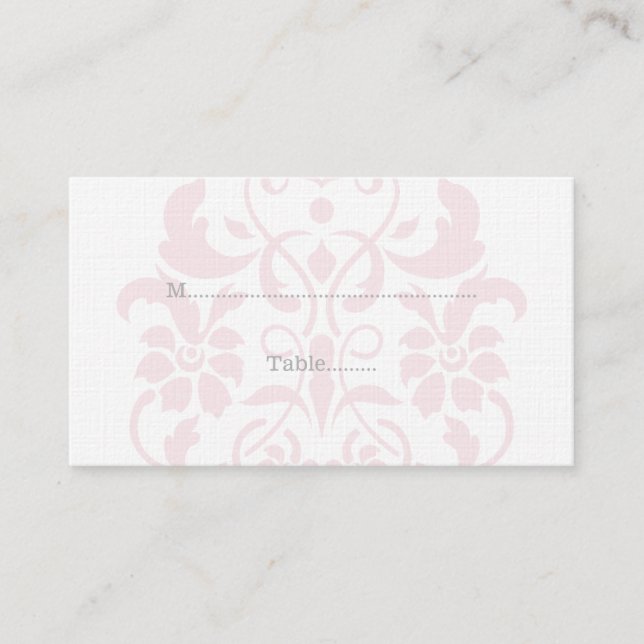 Pink Subtle Damask Wedding Place Cards (Front)