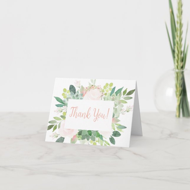 Pink Succulent Baby Shower Thank You Card (Front)