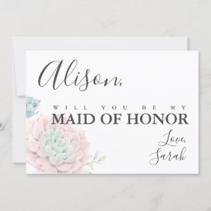 Pink Succulent Maid of Honour Proposal Card