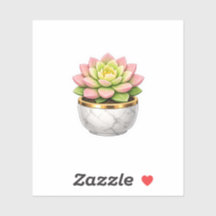 Pink Succulent Marble Pot Gold Rim Sticker