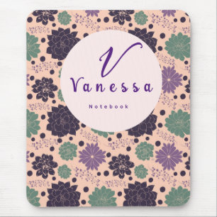 Pink Succulent Monogram Script Mouse Pad