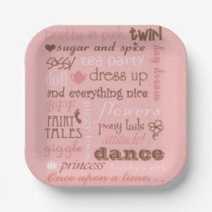 Pink Sugar and Spice Girl Baby Shower Paper Plate