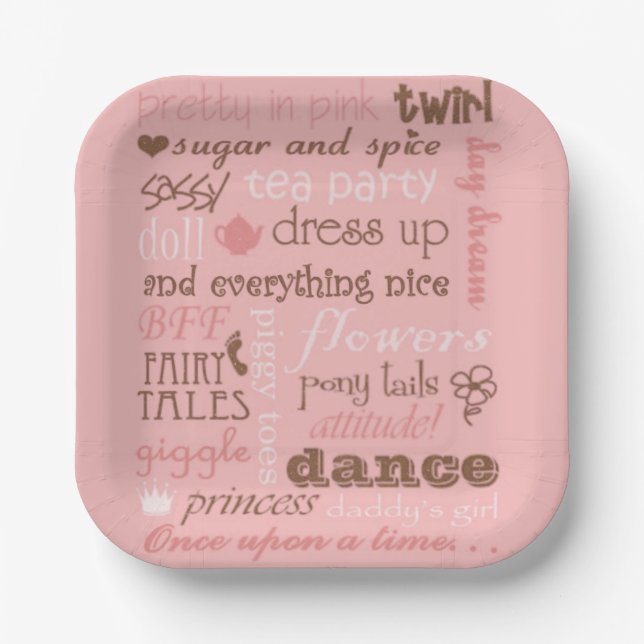 Pink Sugar and Spice Girl Baby Shower Paper Plate (Front)