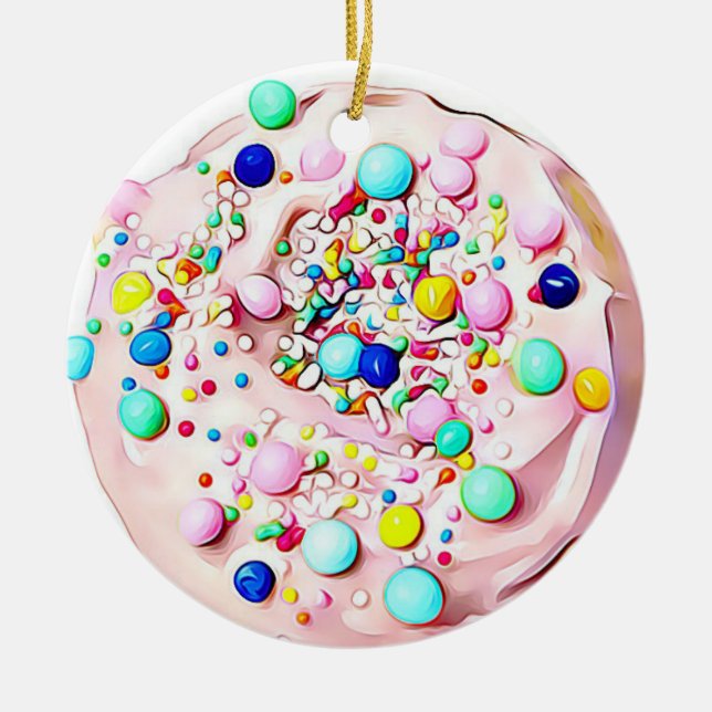Pink Sugar Cookie Realistic Food Christmas Ceramic Tree Decoration (Front)