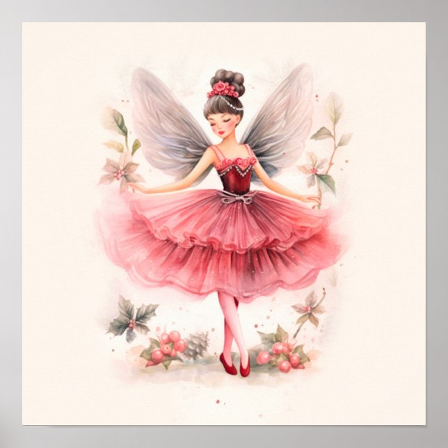 Pink Sugar Plum Fairy Christmas Art Print (Front)