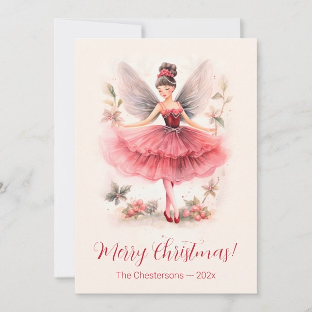 Pink Sugar Plum Fairy Vintage Christmas Card (Front)