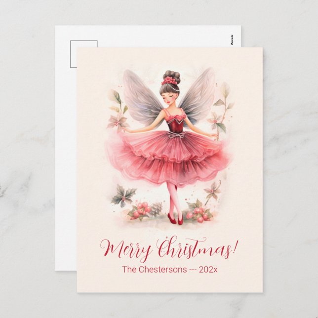 Pink Sugar Plum Fairy Vintage Christmas Postcard (Front/Back)