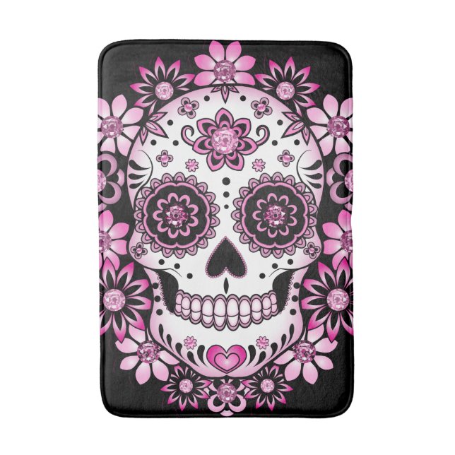 Pink Sugar Skull Bath Mat (Front Vertical)