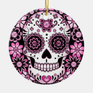 Pink Sugar Skull Ceramic Tree Decoration