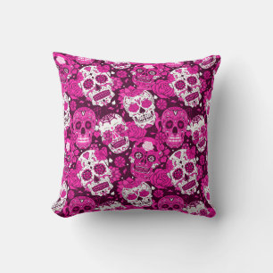 Pink sugar skull floral ornamental pattern cushion