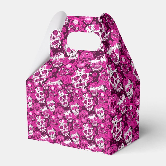 Pink sugar skull floral ornamental pattern favour box (Front Side)