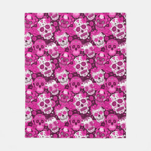 Pink sugar skull floral ornamental pattern fleece blanket
