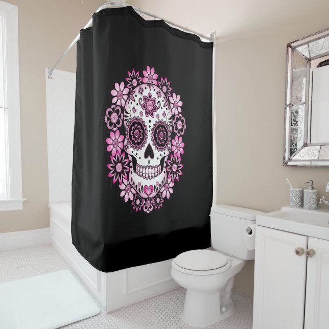 Pink Sugar Skull Shower Curtain (In Situ)