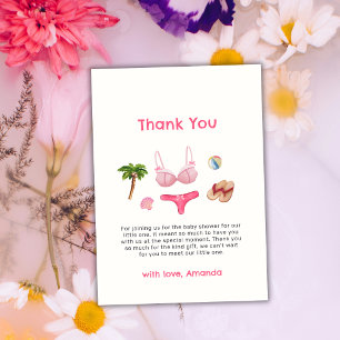 Pink Summer Beach Bum Girl Baby Shower Thank You Card