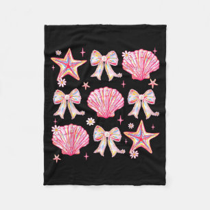 Pink Summer Coquette Bow Clam Summer Vibes Beach Fleece Blanket