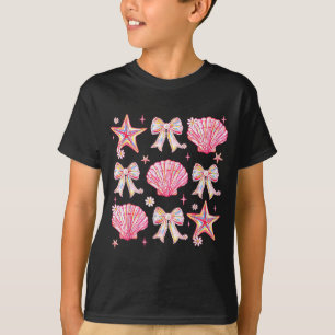 Pink Summer Coquette Bow Clam Summer Vibes Beach T-Shirt