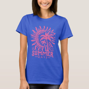 Pink Summer Days – Tropical Palm and Sun T-Shirt