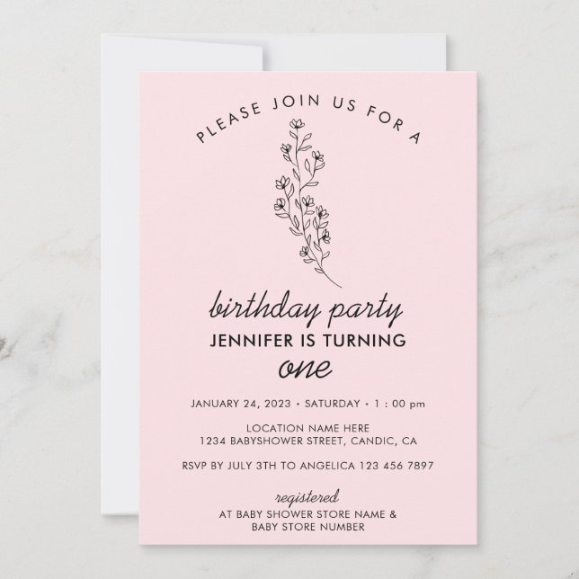 Pink Summer Fall one year 1st Birthday Party Invitation (Front)