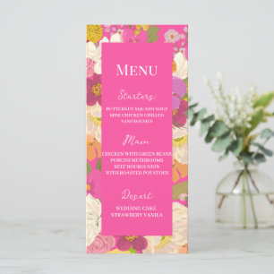 Pink Summer Floral Garden Wedding Menu