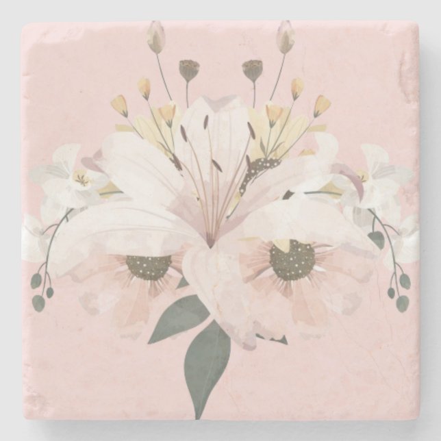 Pink Summer Floral Stone Coaster (Front)