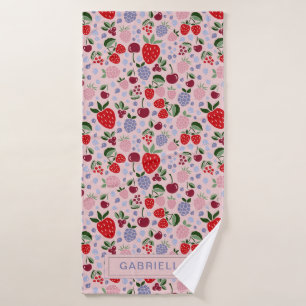 Pink Summer Fruit Berries Bridesmaid Personalised Bath Towel