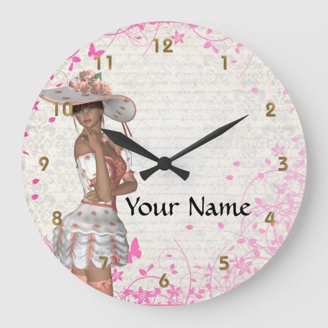 Pink summer girl large clock (Front)