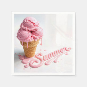 Pink Summer Ice Cream Cone Napkin