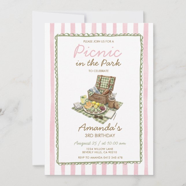 Pink Summer Picnic in the Park Invitation (Front)