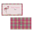 Pink summer Plaid Flamingo Business Card
