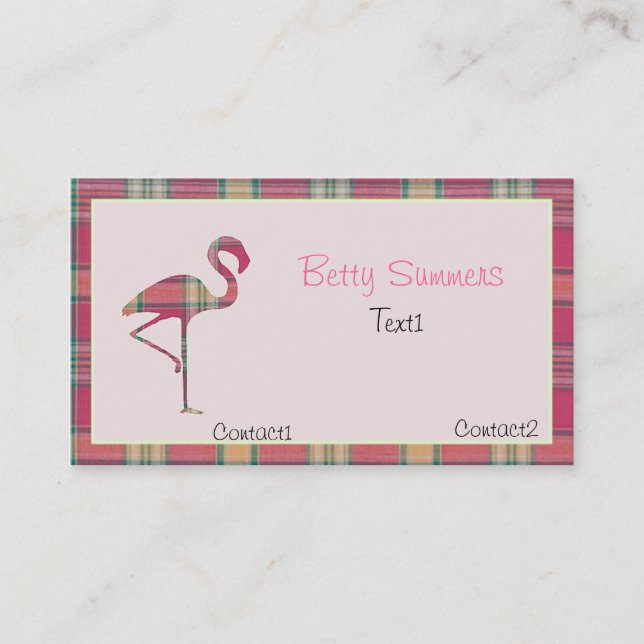 Pink summer Plaid Flamingo Business Card (Front)