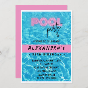  Pink Summer Pool party 88th birthday Invitation