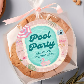 Pink Summer Pool Party Birthday Sticker