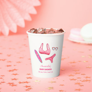 Pink Summer Pool Surf Beach Girl Baby Shower Paper Cups