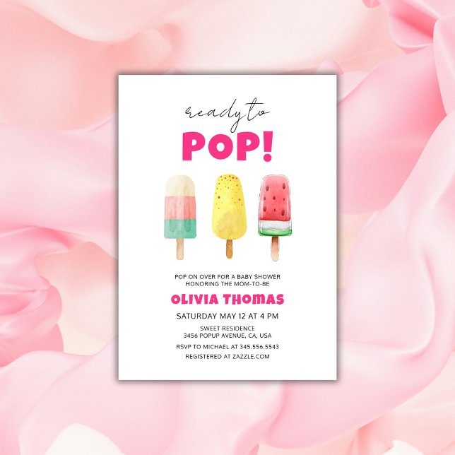 Pink Summer Ready To Pop Ice Cream Baby Shower  Invitation (Pink Summer Ready To Pop Ice Cream Baby Shower Invitation)