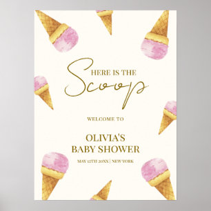 Pink Summer Scoop Ice Cream Baby Shower Welcome Poster