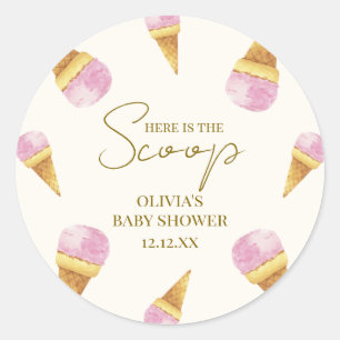 Pink Summer Scoop Ice Cream Frame Baby Shower Classic Round Sticker